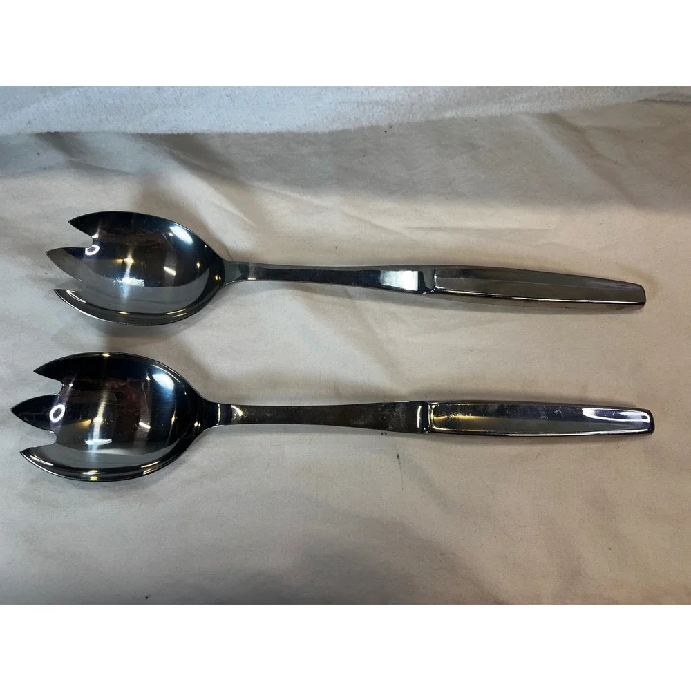 Vintage MCM Stainless Steel Japan Salad Serving Set Spork Style 12 Inch 2pc